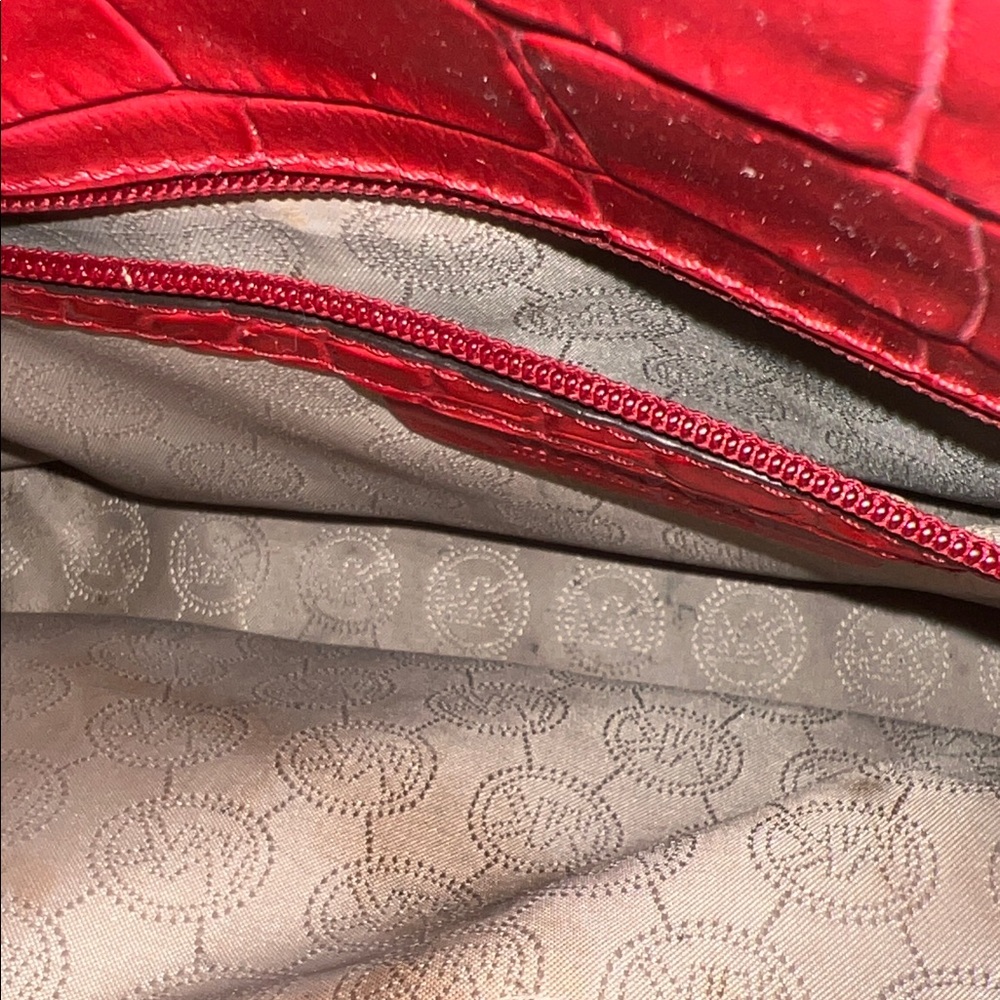 Michael Kors Red Croc-Embossed Satchel - Picture 2 of 7